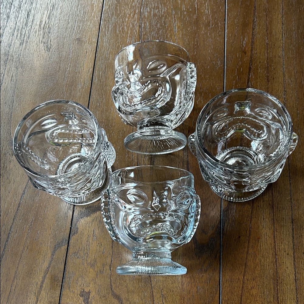Set of 4 Vintage 2-Faced Smile / Frown Tiki Glasses by Indiana Glass